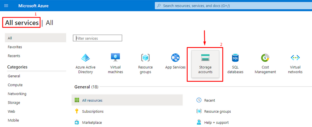 Azure Portal — Storage Accounts