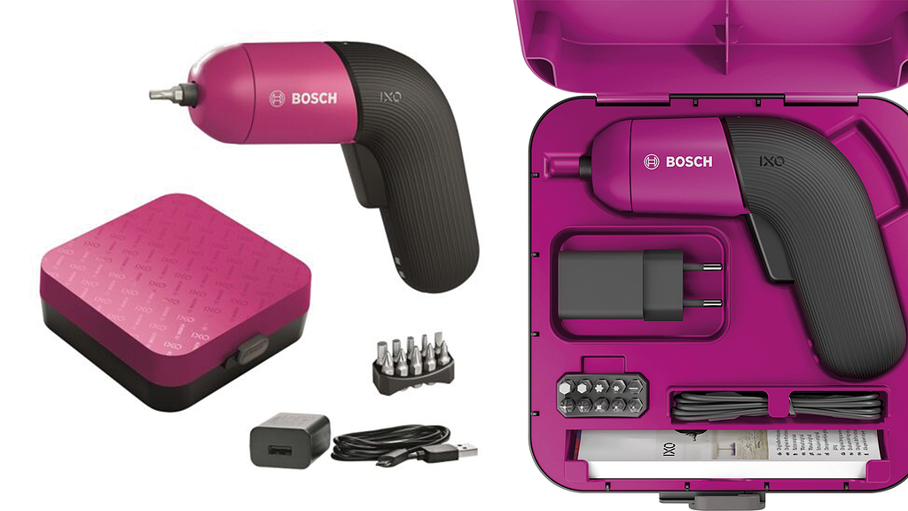 Bosch hand-drill designed for women with a pink casing and simplified and organic design