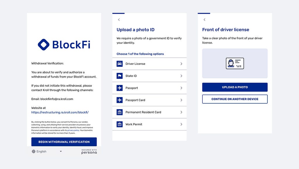 Blockfi identity verification forms.