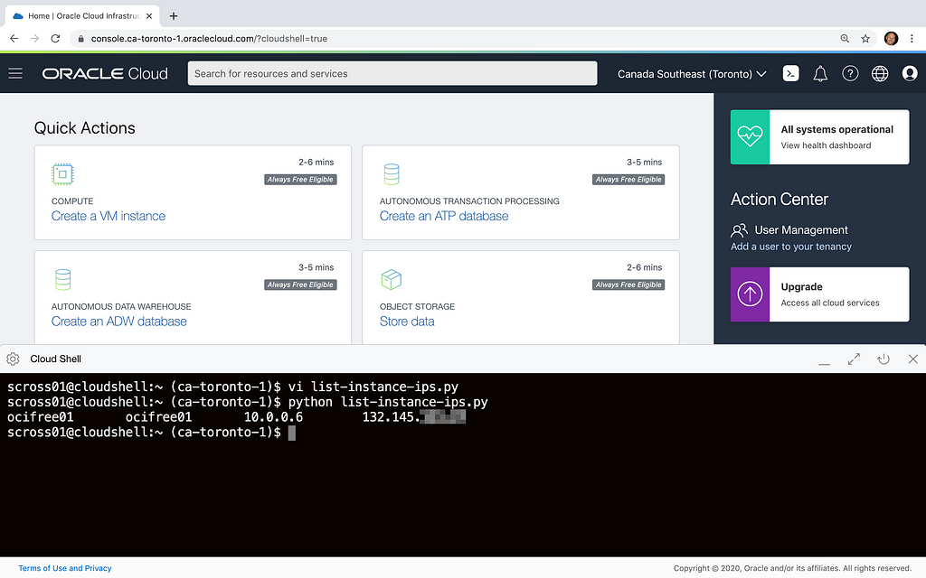 Writing Python scripts to run from the OCI Console Cloud Shell