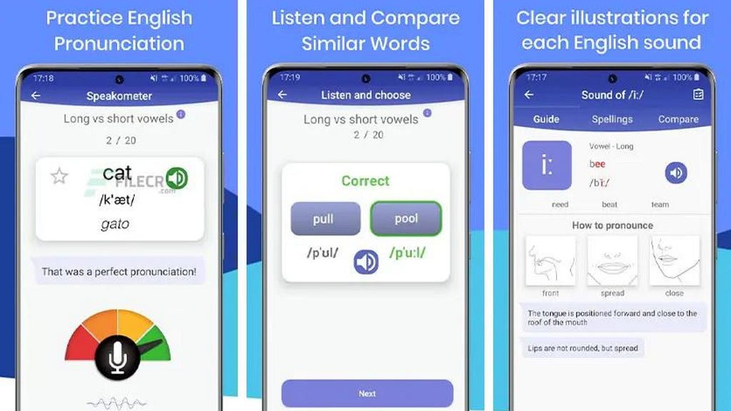 Image of the Speakometer app interface, showcasing its features for improving English pronunciation, highlighted in a review article titled ‘Speakometer Review: Enhancing English Pronunciation’.