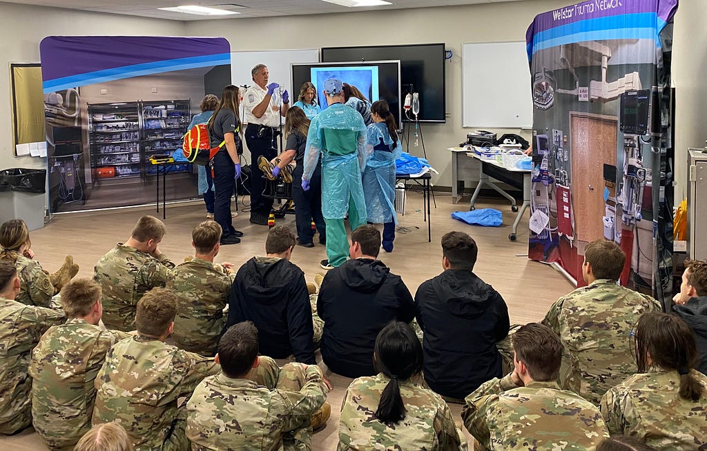 Georgia Military Academy students in Milledgeville, GA, attend a reenactment of an ER trauma bay when life saving measures are required for a teenager who drives distracted and unrestrained.