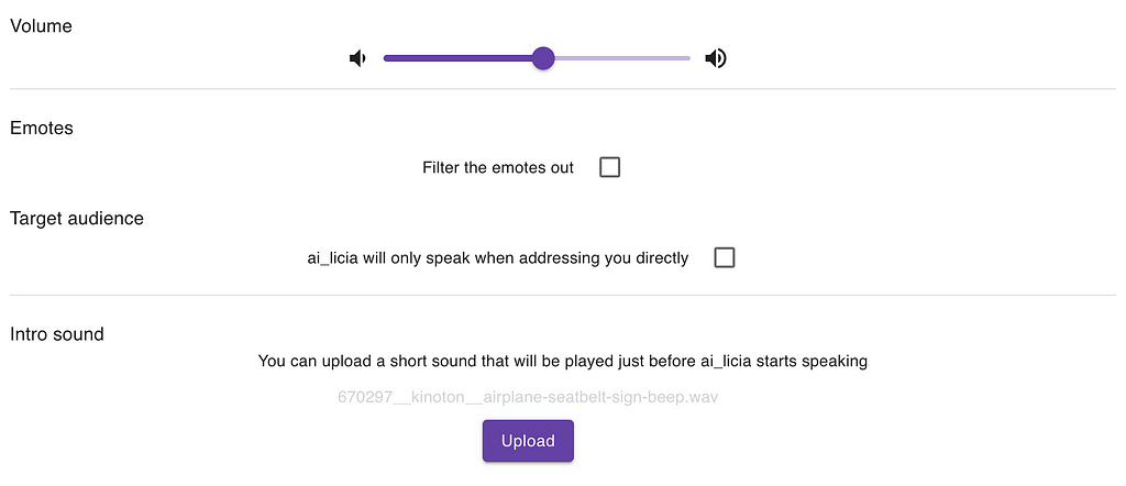 Configuration options for ai_licia TTS