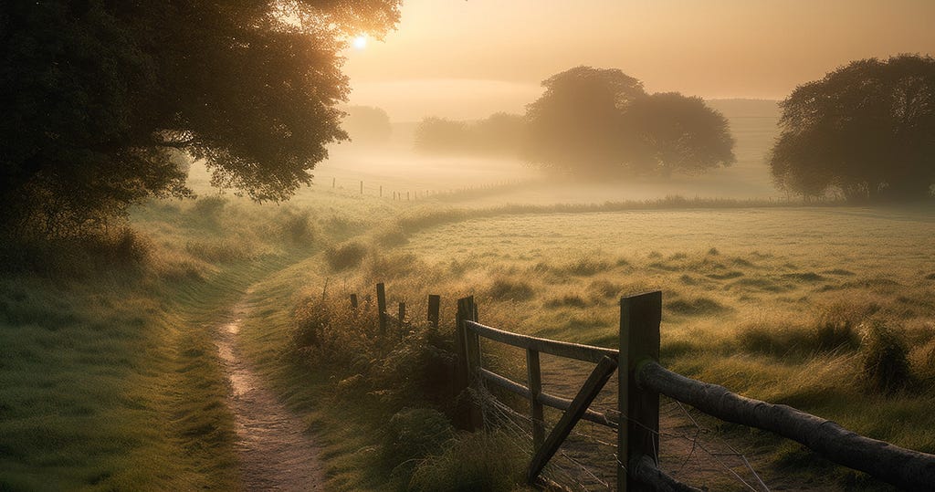 hazy field with a path