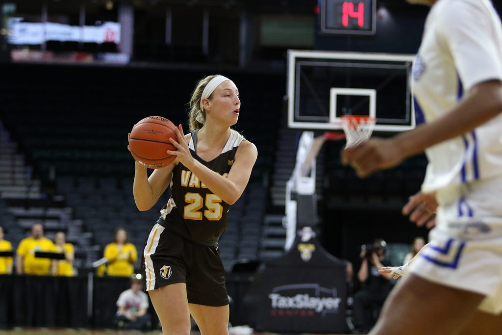 Grace Hales of Valparaiso attempts to make an entry pass to the post
