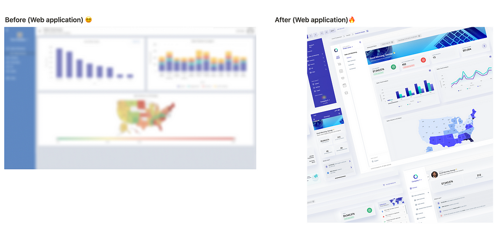 before vs. after of web application