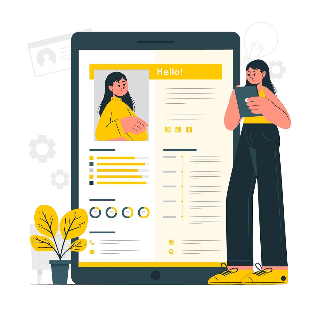 vector image a woman reviewing her resume