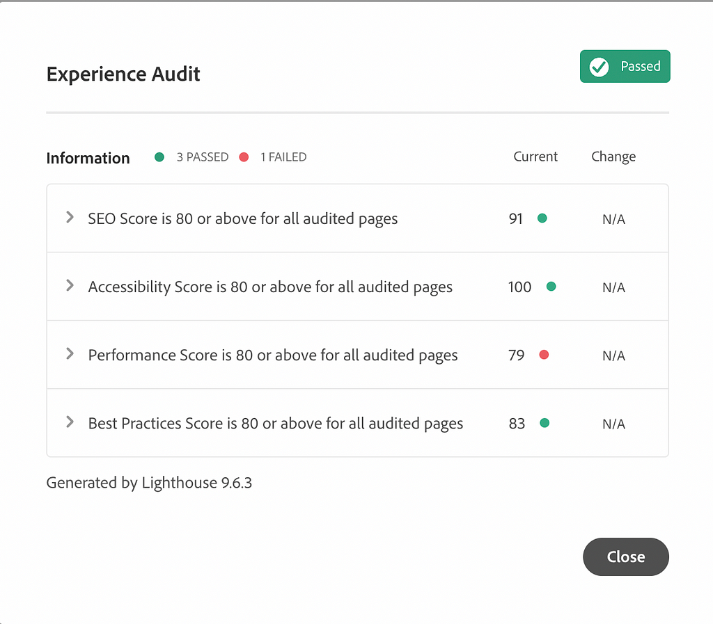 Experience audit review summary report details