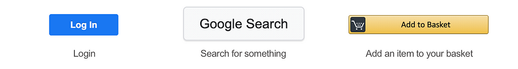 An image of a login button, a search button and an add to basket button