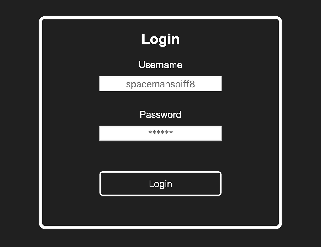 A simple login form with a title, labels for username and password, as well as a login button
