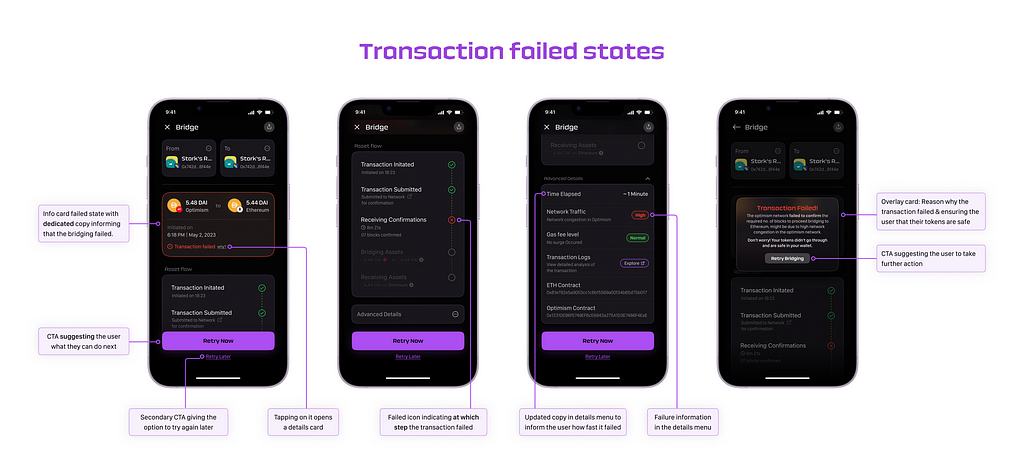 Transaction failed states UI