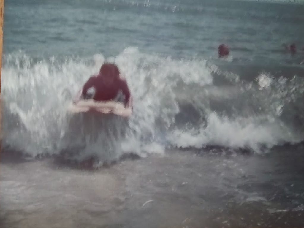 My brother, raft surfing, in Ocean City, 1974