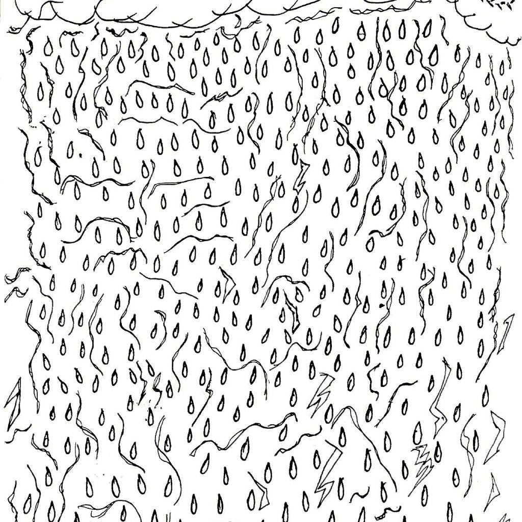 Sketch of raindrops and clouds
