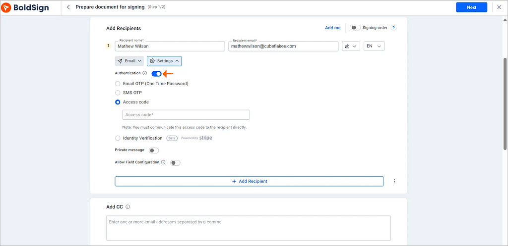 Enable signer authentication