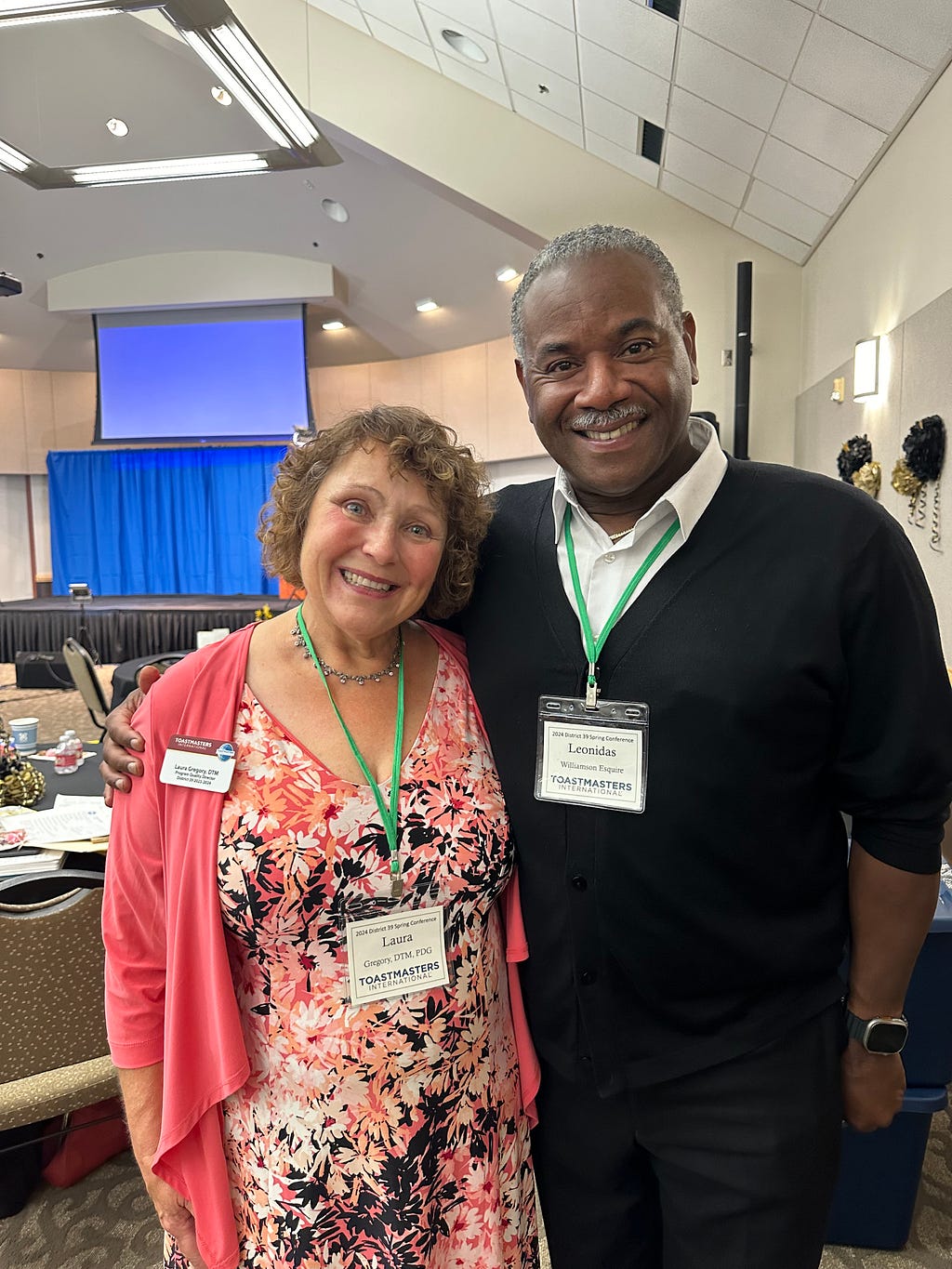 Caption: Laura Gregory, DTM, Incoming District Director for District 39, alongside Leonidas Esquire Williamson, VP of Public Relations for River City Toastmasters Club #7997.