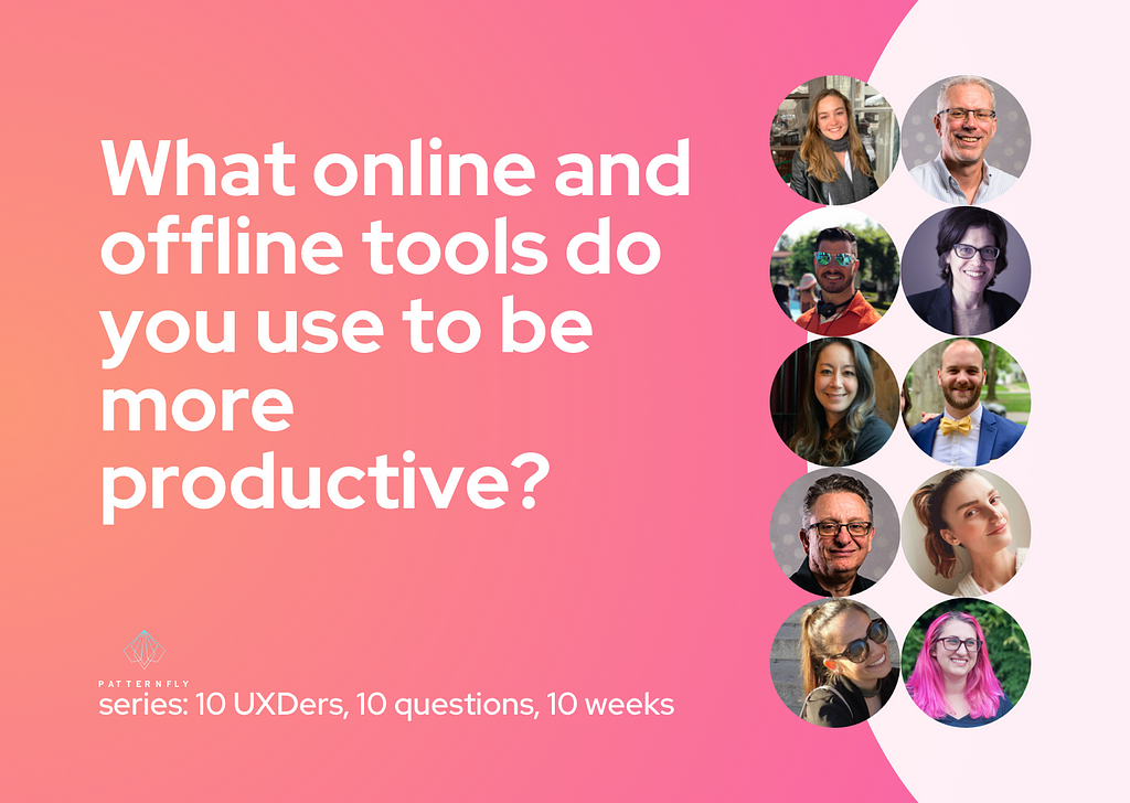 The title card for this week’s question, “What online and offline tools do you use to be more productive?” featuring headshots of all 10 contributors.