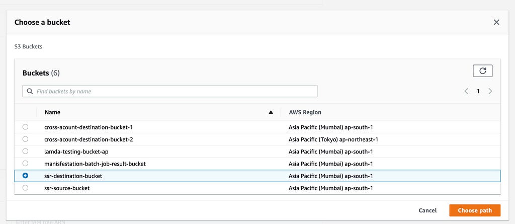 AWS S3 Create Replication Rule — Select destination bucket