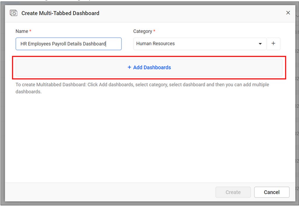 Adding Dashboards in the Multi-Tabbed Dashboard Window