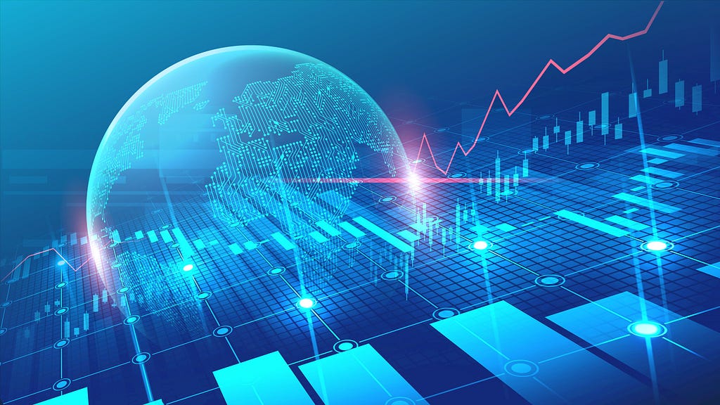 World map with graph in futuristic concept suitable for financial investment or Economic trends business idea and all art work design. Abstract finance background