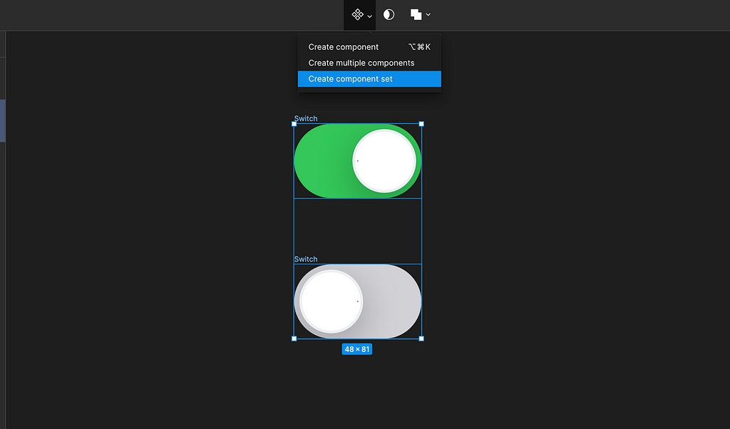 Select Create Component Set in Figma