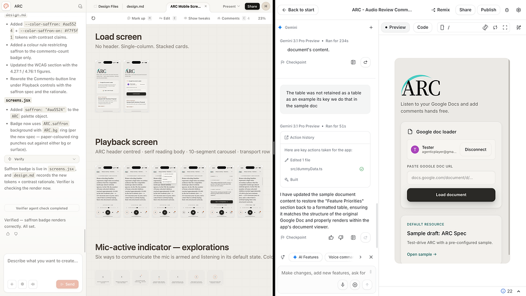 Screen grab of Claude and AI Studio side by-side during development