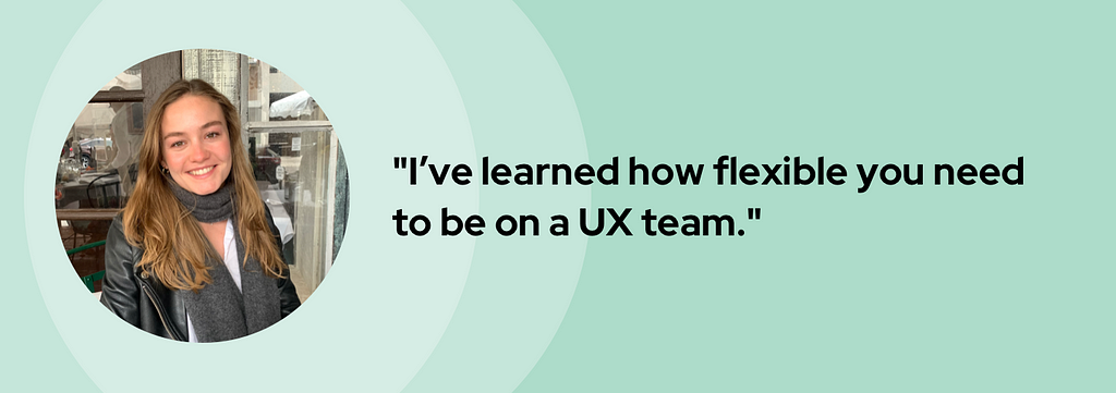 A banner graphic introduces Margot with her headshot and a quote, “I’ve learned how flexible you need to be on a UX team.”