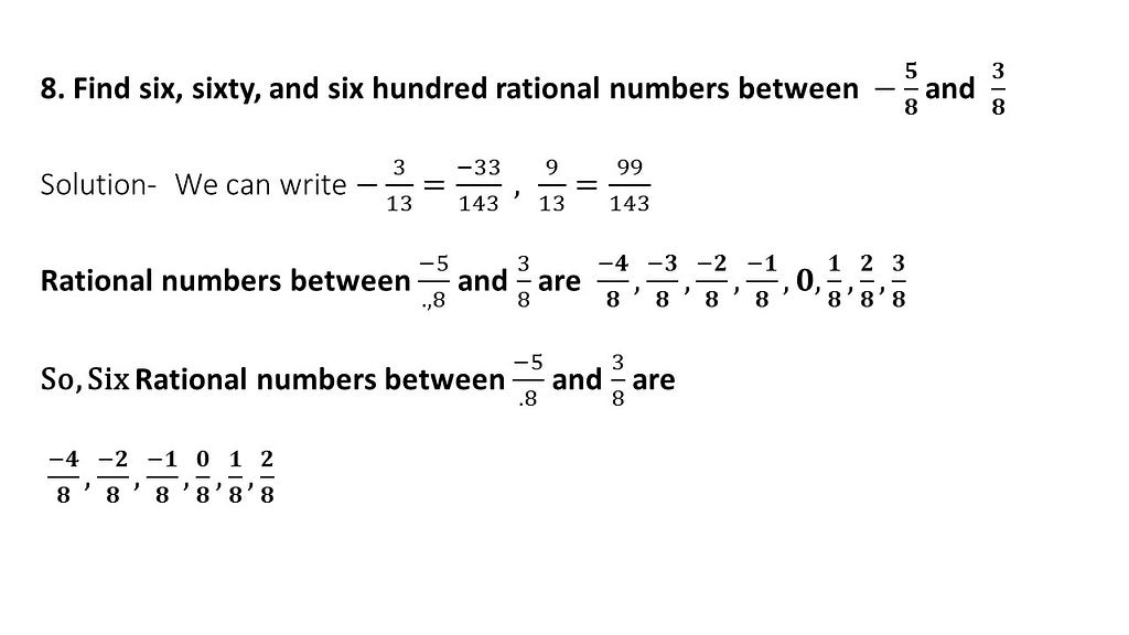 find six rational numbers between two rational numbers questions answers