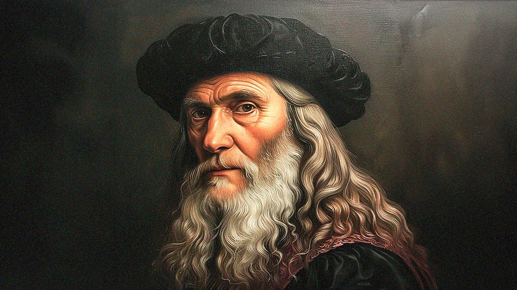 Uma imagem de Leonardo da Vinci, considerado um dos maiores gênios da história da humanidade, gerada por inteligência artificial.