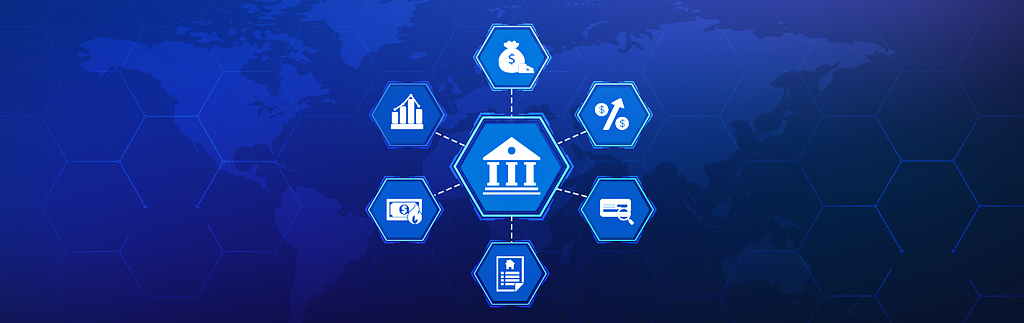 A banner image shows a ‘banking & finance’ logo connected with several factors, indicating the applications of artificial intelligence in banking.