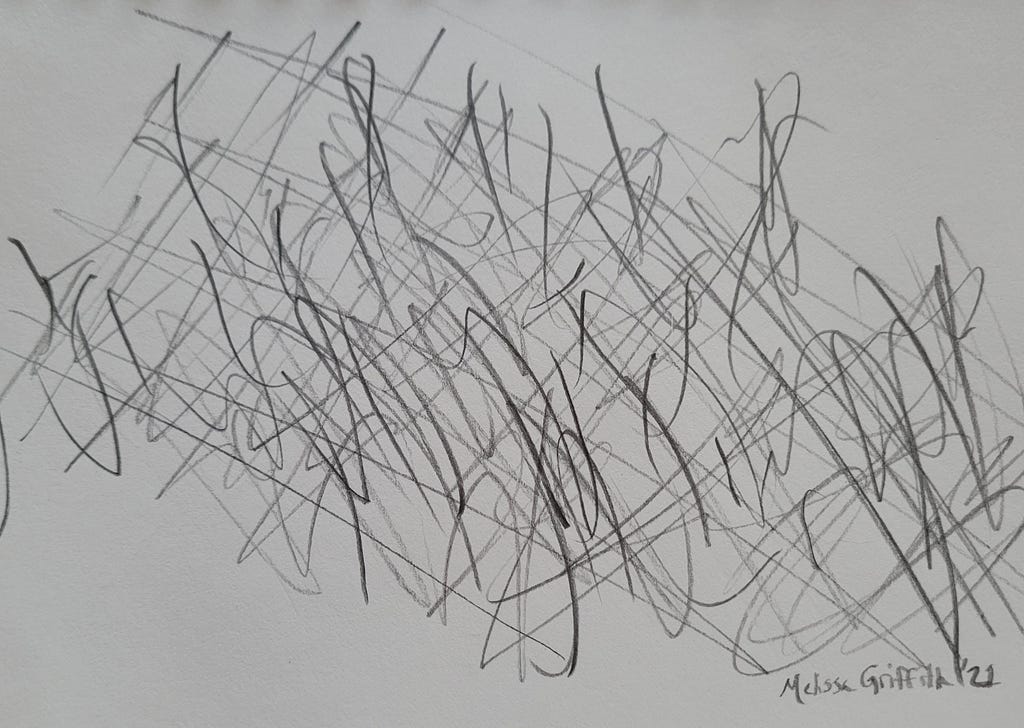 Scribble pencil sketch intended to illustrate the chaos of migraine