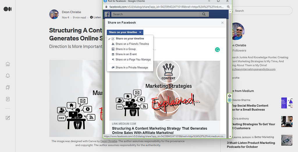 how to share medium posts to facebook groups