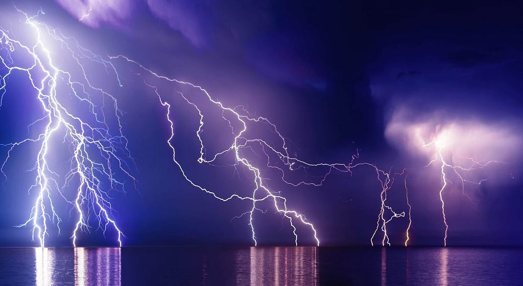 Lightning strike at sea