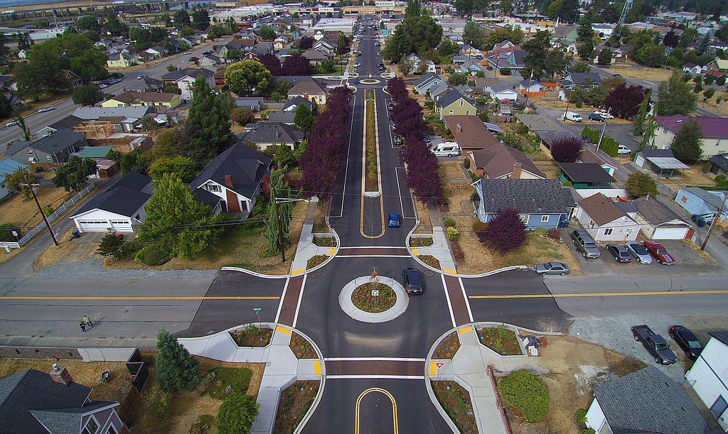 Aerial photo of Third Street in Marysville.