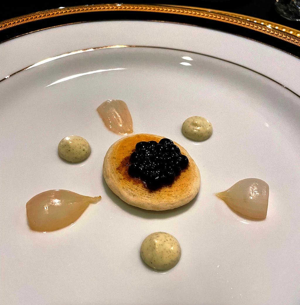 “caviar” service featuring Hemp blini drizzled with Hemp crème fraîche