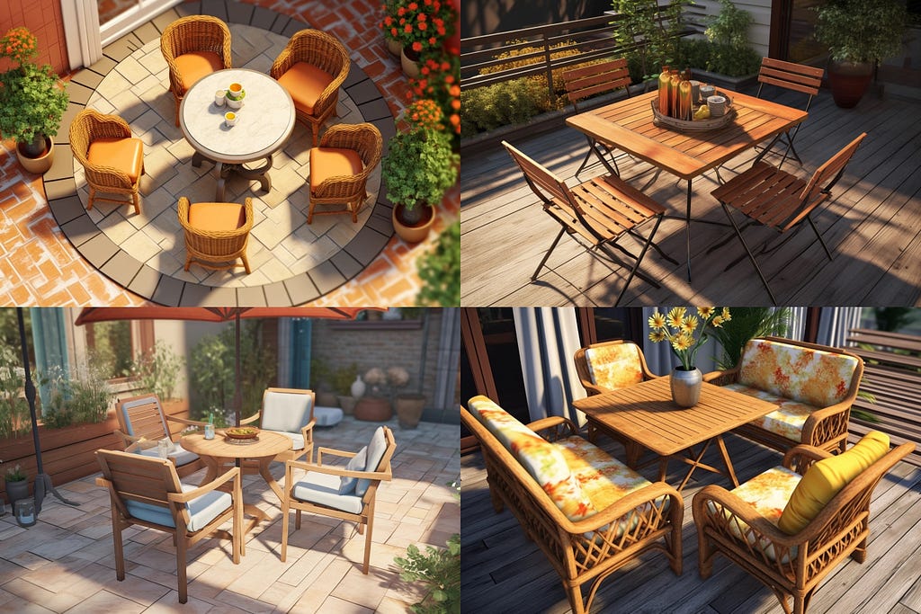 patio furniture, including table and chairs that are still in immaculate condition, despite my prompt