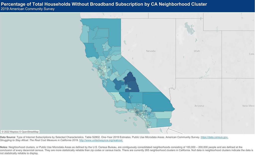 Map of share of California households with broadband subscriptions