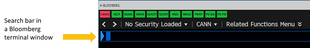 Screenshot of Bloomberg search bar as it appears at the top of each terminal window.