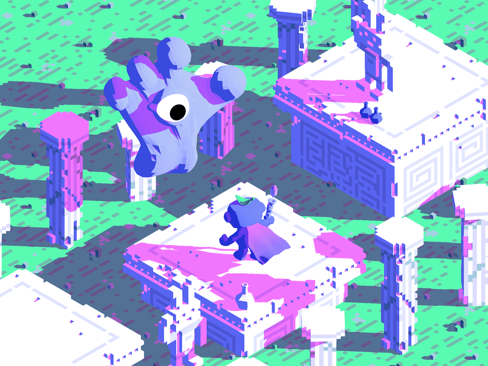 Discord’s wumpus fighting a hand shaped boss