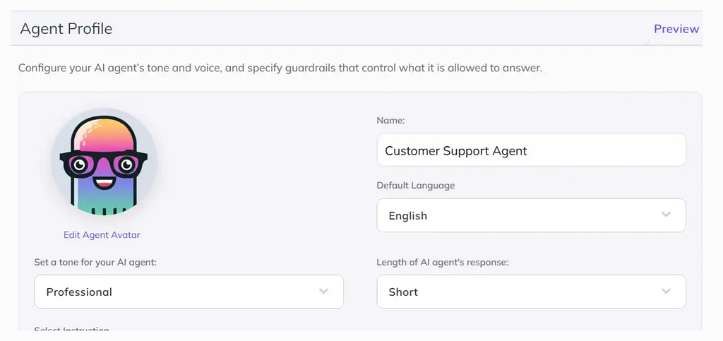 Set AI agent function that matches your company brand tone.