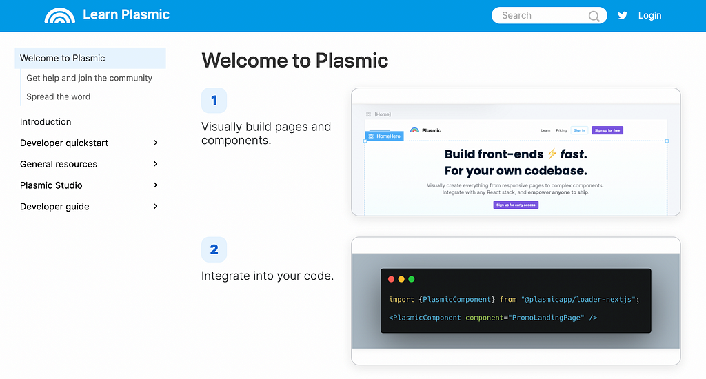 A screenshot of Plasmic’s docs page.