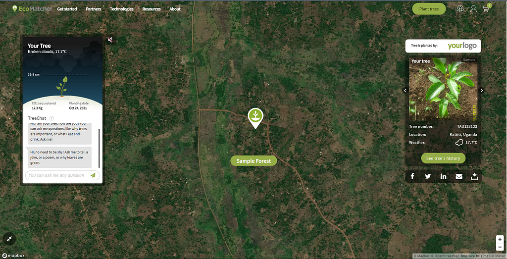 Screenshot of EcoMatcher’s Tree Tracker.