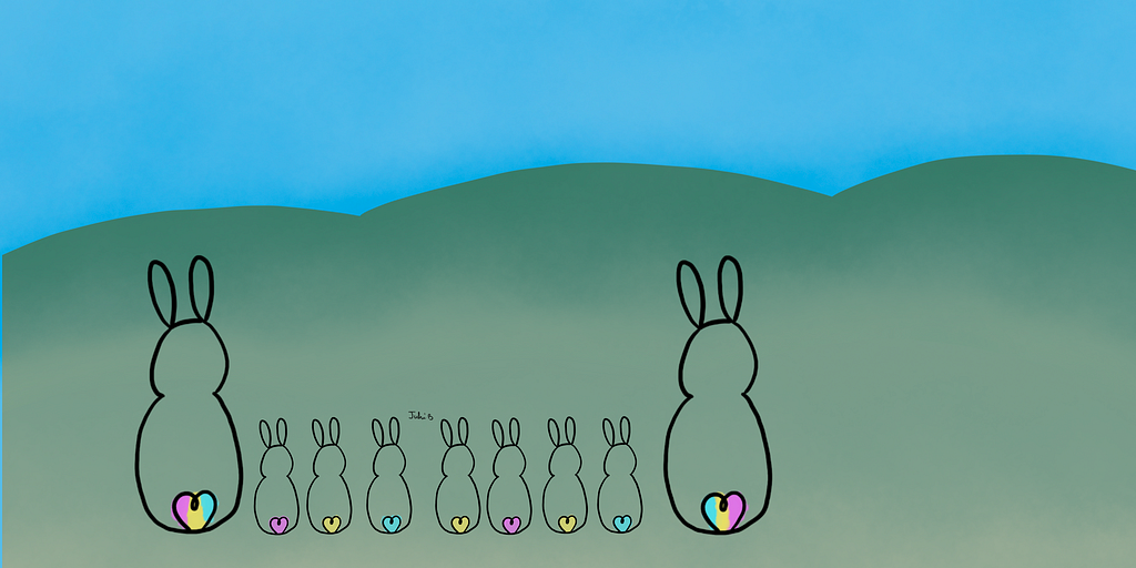 Art of rabbits looking towards the horizon