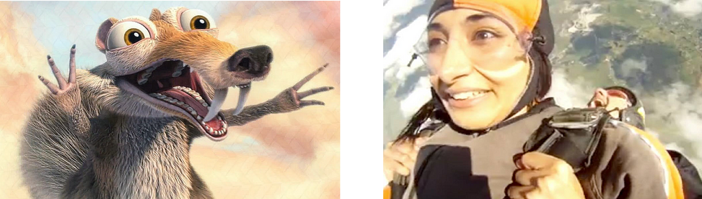 Two images showing the uncanny resemblance between Sarv and Scrat from Ice Age.