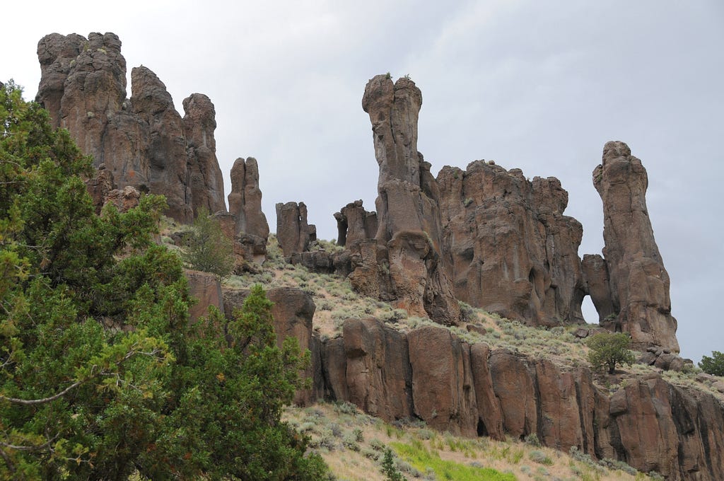 “Fairy chimneys” stand along the cliffs of Jarbidge Canyon in northeastern Nevada.