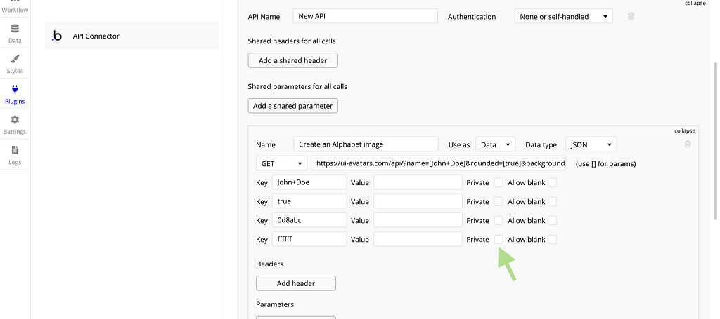 A picture showing that bubble creates editing fields for each parameter we add to our endpoint