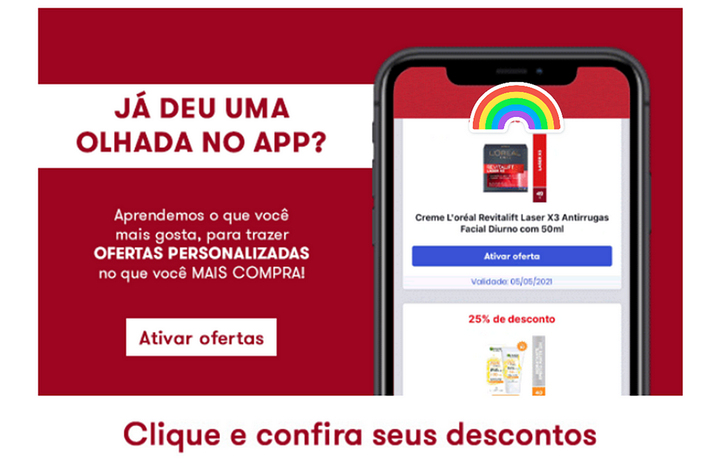 #Para todos verem: print do conteúdo do e-mail recebido contendo o texto: “Já deu uma olhada no app? Aprendemos o que você mais gosta, para trazer ofertas personalizadas no que você mais compra”. Botão: Ativar ofertas.