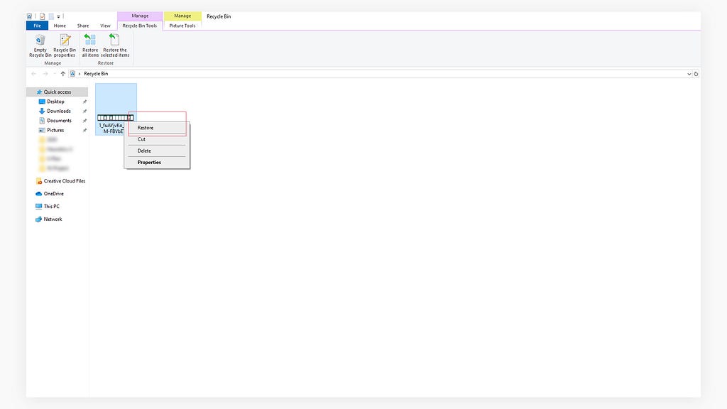 Microsoft’s recycle bin restore option to recover the deleted file.
