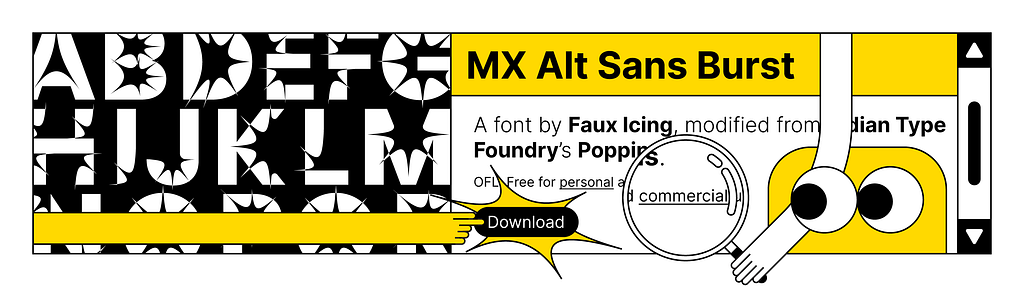 An illustration of a fictional download page of a font, stating that it is under the OFL, and it is free for personal and commercial use.