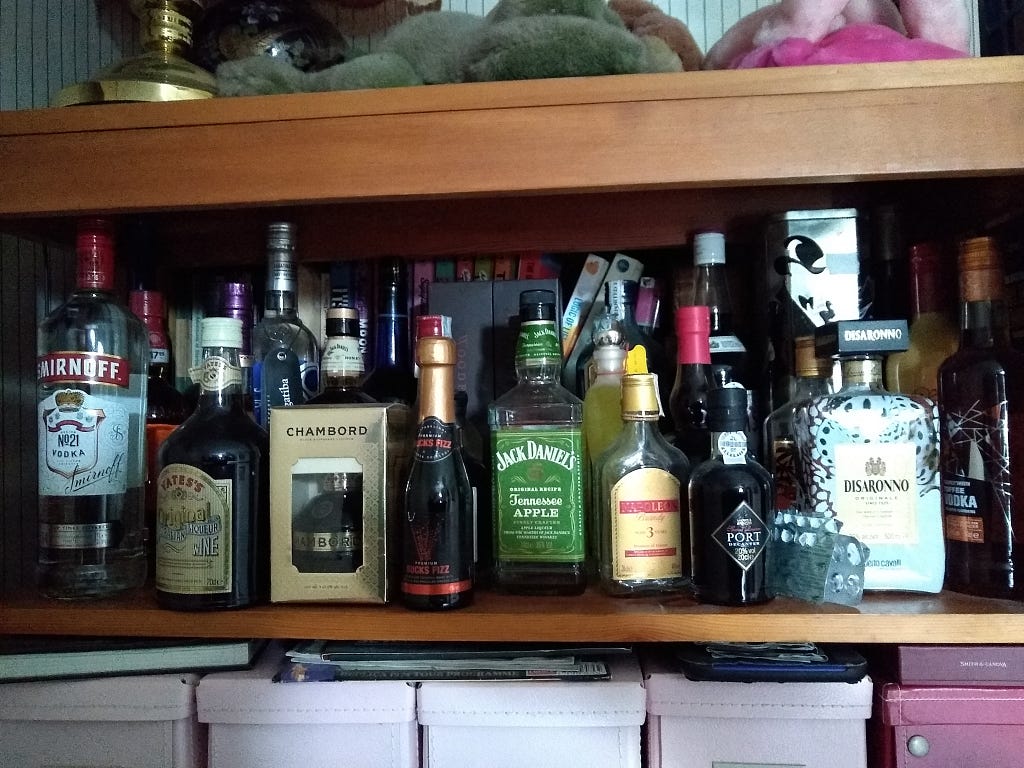 A shelf of spirits at Gary Hearne’s home