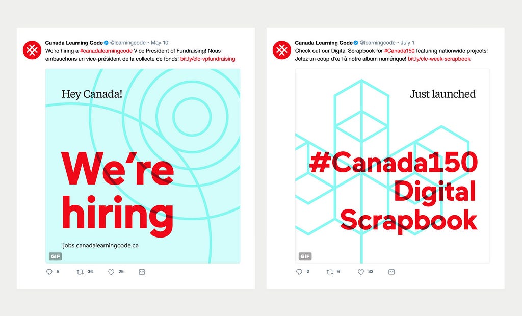 Social media template design including brand typography and graphic art direction for Canada lLearning Code